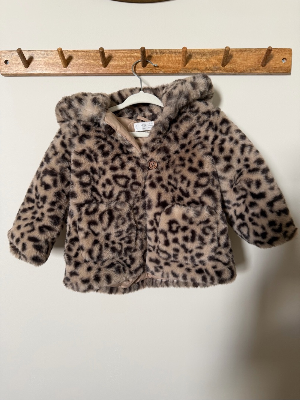 Mango Leopard Faux-Fur Hooded Kids Puffer Jacket - Tan & Black
